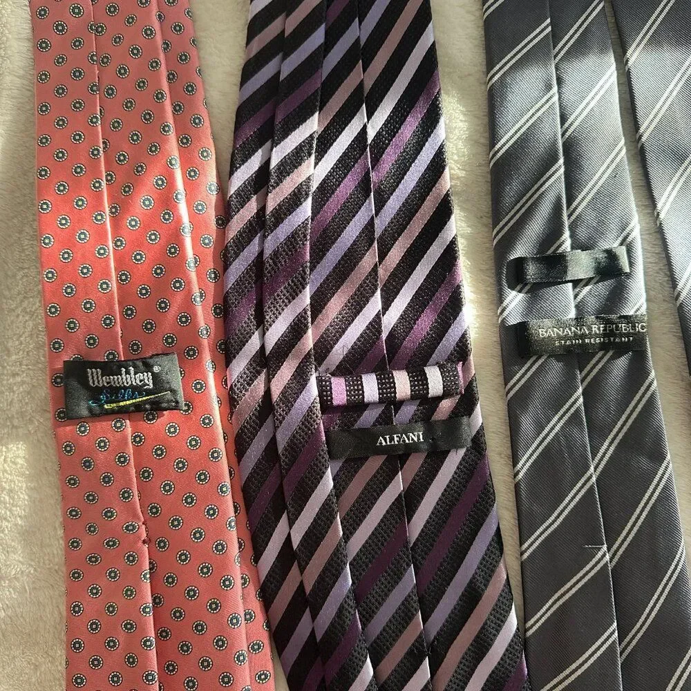 Vintage Silk Tie Lot 3 Mens Designer Neckties Alfani Banana Republic Wembley